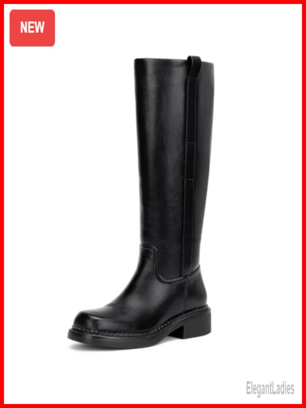 Women's Knee High Boots Square Toe Chunky Low Heel Faux Leather Side Zip